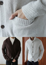 Art Grey Turtleneck Button Cotton Knit Mens Cardigan Winter