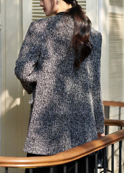 Art Grey V Neck Button Pockets Woolen Coat Fall