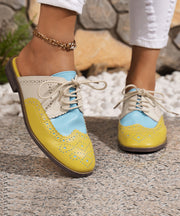 Art Hollow Out Splicing Walking Sandals Yellow Faux Leather