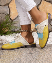 Art Hollow Out Splicing Walking Sandals Yellow Faux Leather