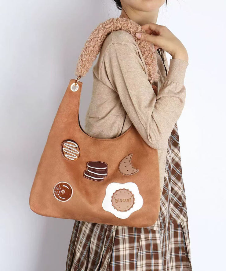 Art Khaki Applique Large Capacity Cotton Satchel Handbag