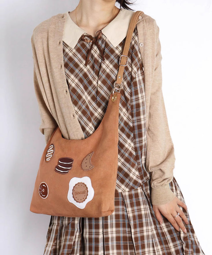 Art Khaki Applique Large Capacity Cotton Satchel Handbag