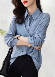 Art Khaki Asymmetrical Print Patchwork Cotton Blouse Fall