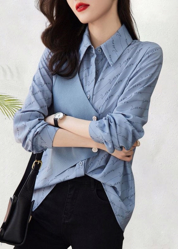 Art Khaki Asymmetrical Print Patchwork Cotton Blouse Fall