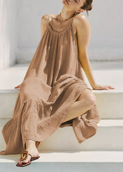 Art Khaki Backless Long Spaghetti Strap Dresses Sleeveless