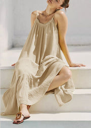 Art Khaki Backless Long Spaghetti Strap Dresses Sleeveless