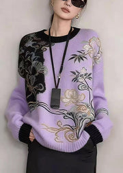 Art Khaki Embroidered Patchwork Knit Sweaters Winter