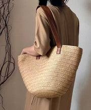 Art Khaki Large Capacity Straw Woven Womens Shoulder Bags