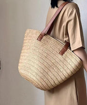 Art Khaki Large Capacity Straw Woven Womens Shoulder Bags