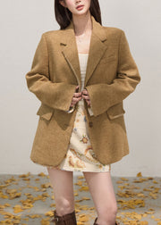 Art Khaki Notched Embroidered Cotton Coat Fall