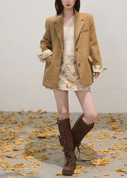 Art Khaki Notched Embroidered Cotton Coat Fall