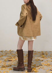 Art Khaki Notched Embroidered Cotton Coat Fall