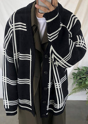 Art Khaki Plaid Button Knit Men Cardigans Spring