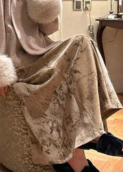 Art Khaki Print High Waist Silk Velvet Skirts Fall