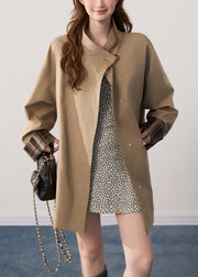 Art Khaki Stand Collar Oversized Cotton Trench Coats Fall