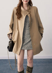 Art Khaki Stand Collar Oversized Cotton Trench Coats Fall