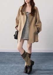 Art Khaki Stand Collar Oversized Cotton Trench Coats Fall
