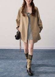 Art Khaki Stand Collar Oversized Cotton Trench Coats Fall