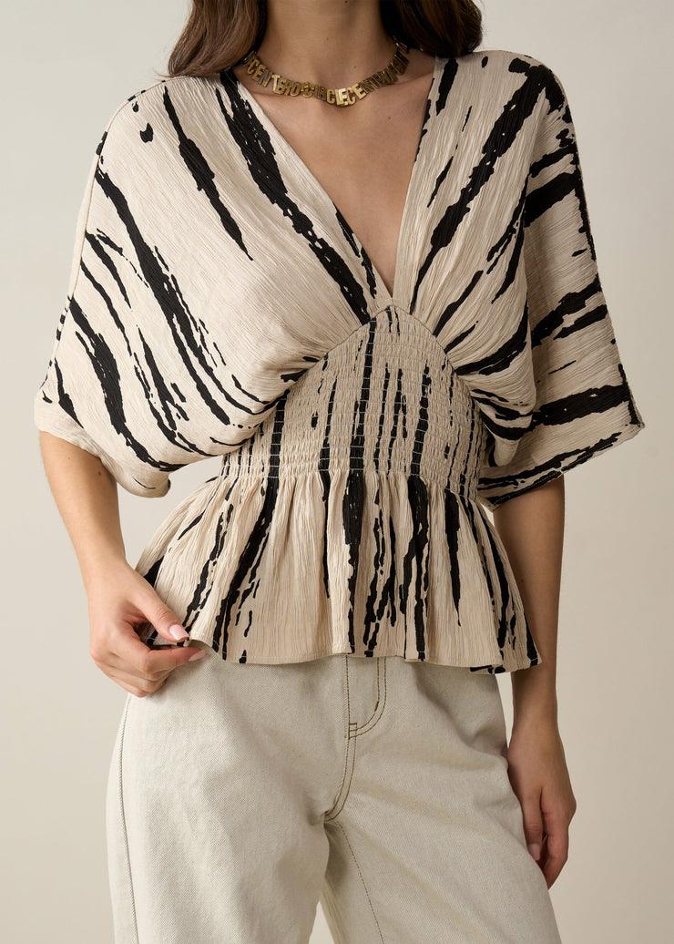 Art Khaki V Neck Print Cotton Shirt Half Sleeve