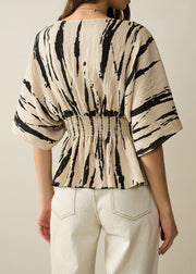 Art Khaki V Neck Print Cotton Shirt Half Sleeve