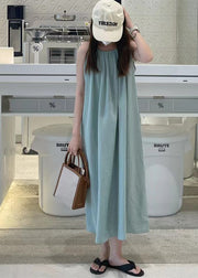 Art Lake Blue Backless Cotton A Line Holiday Dress Sleeveless