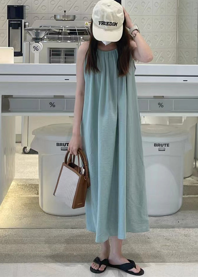 Art Lake Blue Backless Cotton A Line Holiday Dress Sleeveless
