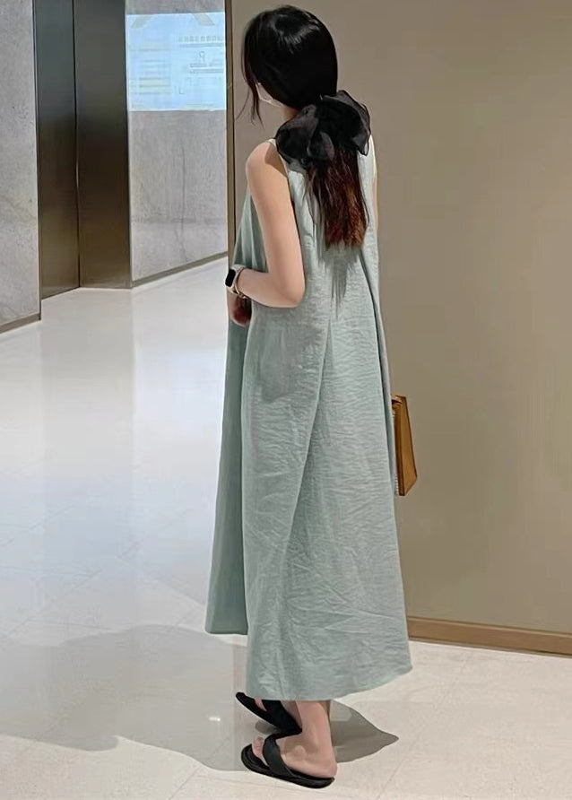 Art Lake Blue Backless Cotton A Line Holiday Dress Sleeveless