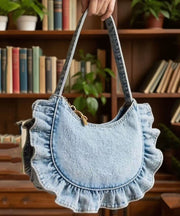 Art Light Blue Ruffled Denim Women Handbags