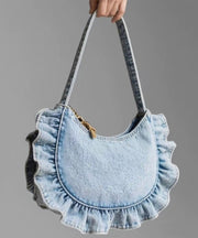 Art Light Blue Ruffled Denim Women Handbags