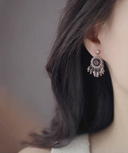 Art Light Purple Copper Alloy Crystal Tassel Drop Earrings