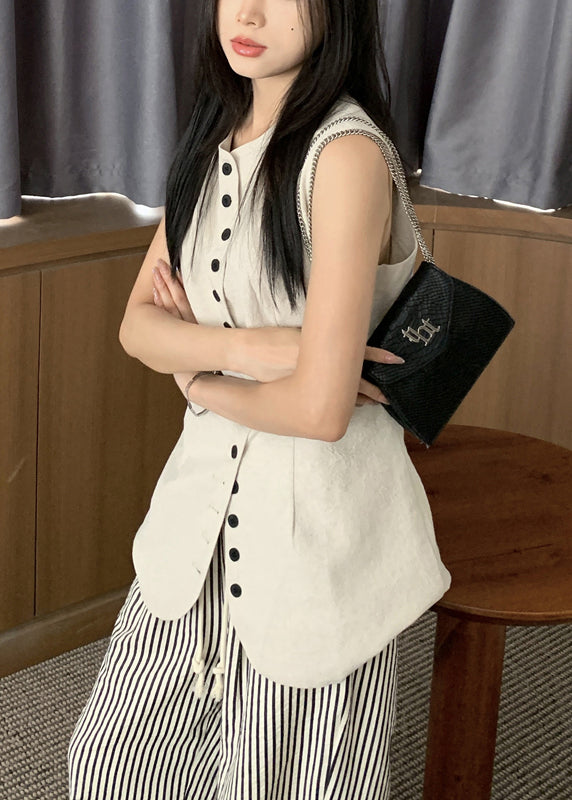 Art Linen O Neck Button Solid Waistcoat Sleeveless