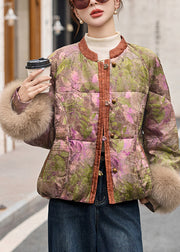 Art Mandarin Collar Print Fox Fur Duck Down Down Coat Winter