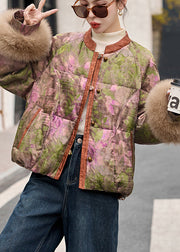 Art Mandarin Collar Print Fox Fur Duck Down Down Coat Winter