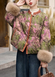 Art Mandarin Collar Print Fox Fur Duck Down Down Coat Winter