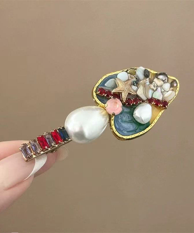 Art Multicolor Alloy Zircon Pearl Drip Glaze Love Hairpin