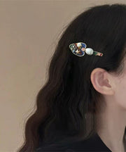 Art Multicolor Alloy Zircon Pearl Drip Glaze Love Hairpin