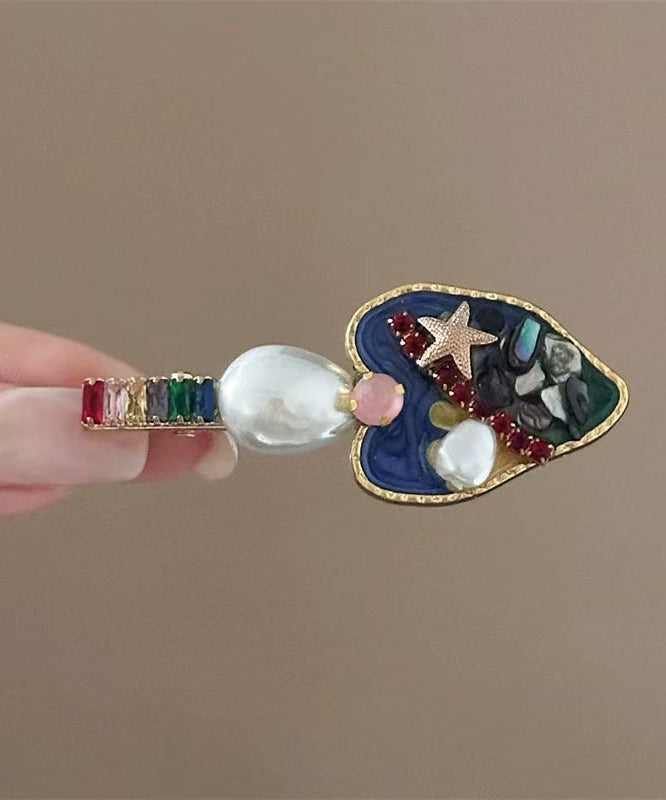 Art Multicolor Alloy Zircon Pearl Drip Glaze Love Hairpin
