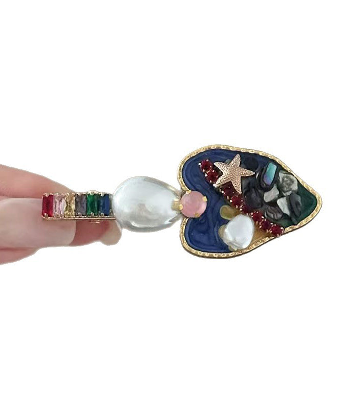 Art Multicolor Alloy Zircon Pearl Drip Glaze Love Hairpin