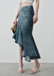 Art Navy Asymmetrical Ruffles Denim Skirts Summer