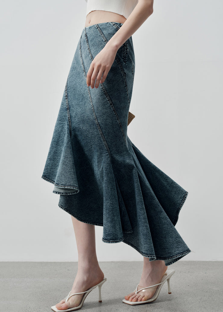 Art Navy Asymmetrical Ruffles Denim Skirts Summer