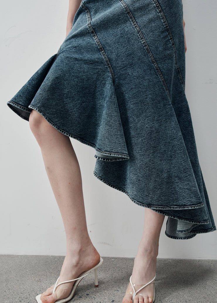 Art Navy Asymmetrical Ruffles Denim Skirts Summer