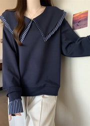 Art Navy Double-layer Patchwork Striped Cotton Sweatshirts Top Fall