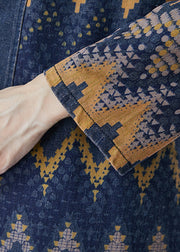 Art Navy Oversized Print Denim Coat Outwear Fall