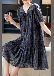 Art Navy Print Chiffon Day Dress Summer