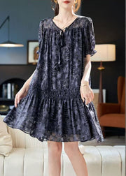 Art Navy Print Chiffon Day Dress Summer