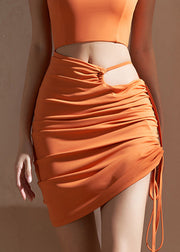 Art Orange Asymmetrical Wrinkled High Waist Modal Cotton Running Skirts