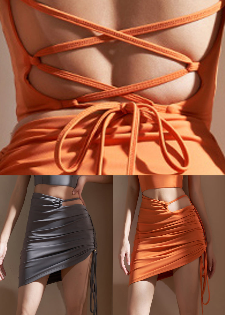 Art Orange Asymmetrical Wrinkled High Waist Modal Cotton Running Skirts