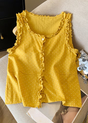 Art Orange Ruffled Button Dot Cotton Shirts Sleeveless