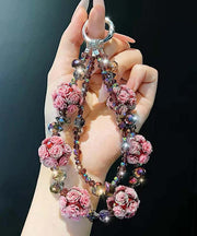 Art Pink Alloy Floral Crystal Beading Phone Chains