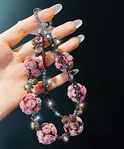 Art Pink Alloy Floral Crystal Beading Phone Chains